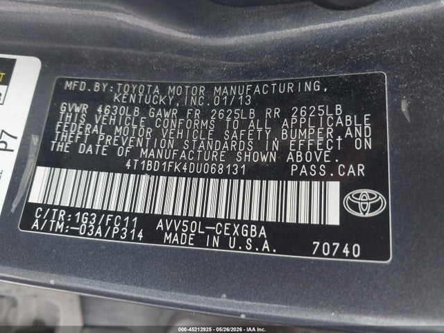 Aukcja sprzedaży 2013 Toyota Camry Hybrid Xle, vin: 4T1BD1FK4DU068131, numer aukcji: 45212925