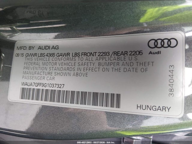 45212953 :رقم المزاد ، WAUA7GFF9G1037327 vin ، 2016 Audi A3 1.8t Premium مزاد بيع