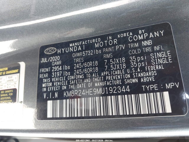 Aukcja sprzedaży 2021 Hyundai Palisade Sel, vin: KM8R24HE9MU192344, numer aukcji: 45212961