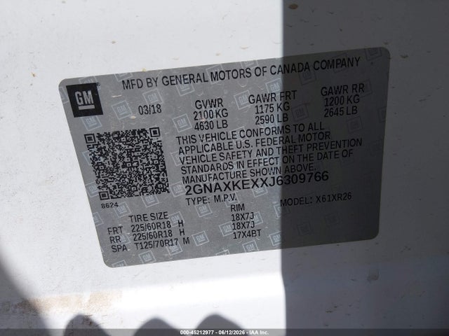 2GNAXKEXXJ6309766 Chevrolet EQUINOX LT