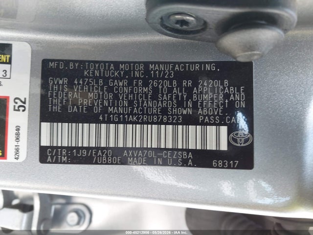 4T1G11AK2RU878323 Toyota CAMRY SE