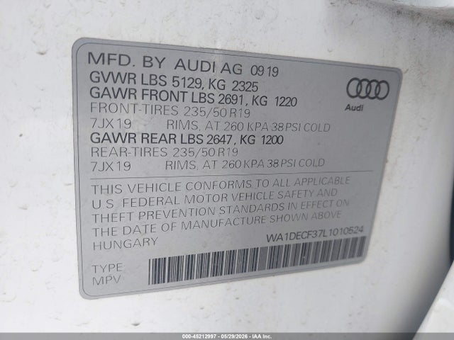Продажа на аукционе авто 2020 Audi Q3 Premium 45 Tfsi S Line Quattro Tiptronic, vin: WA1DECF37L1010524, номер лота: 45212997
