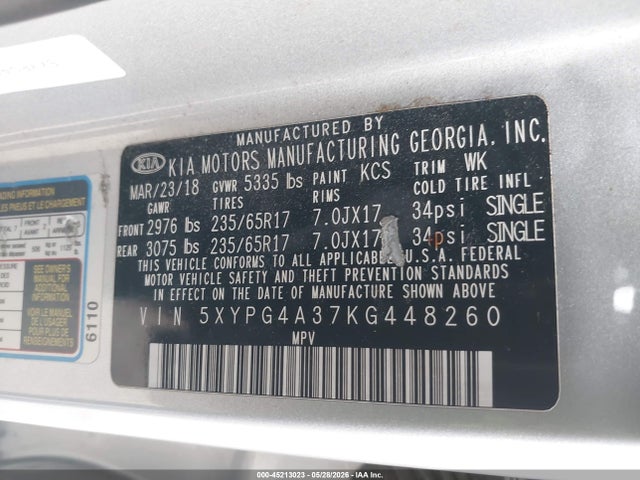 KIA Sorento 2.4l Lx 2019 5XYPG4A37KG448260 Image 9