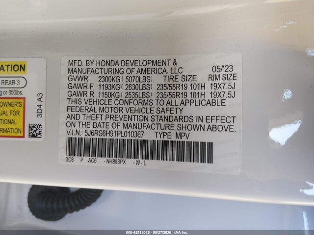 Aukcja sprzedaży 2023 Honda Cr-v Hybrid Sport Touring, vin: 5J6RS6H91PL010367, numer aukcji: 45213035