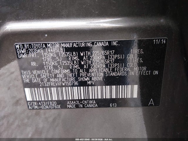 Toyota RAV4 LE 2015 2T3ZFREVXFW150796 Image 9
