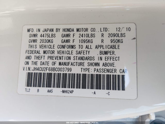 Продажа на аукционе авто 2011 Acura Tsx 2.4, vin: JH4CU2F68BC003799, номер лота: 45213062