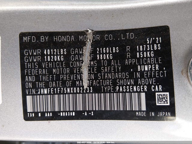 Honda CIVIC EX 2022 JHMFE1F75NX002233 Image 9
