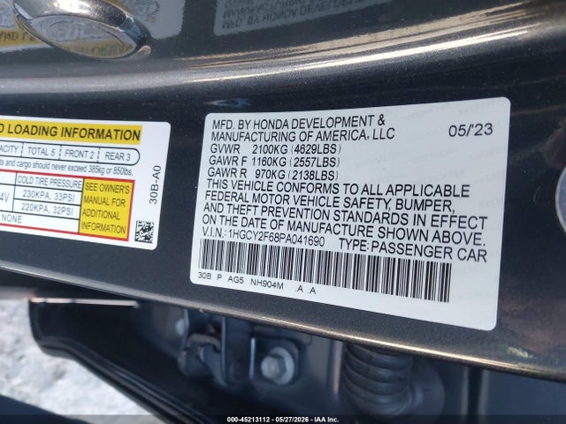 1HGCY2F68PA041690 Honda Accord Hybrid Ex-l