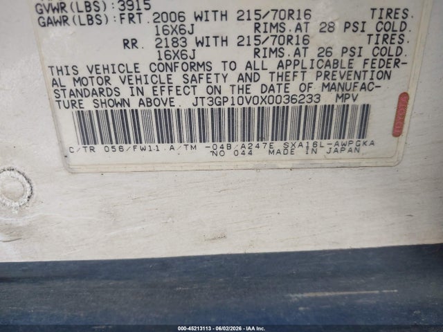 45213113 :رقم المزاد ، JT3GP10V0X0036233 vin ، 1999 Toyota Rav4 مزاد بيع