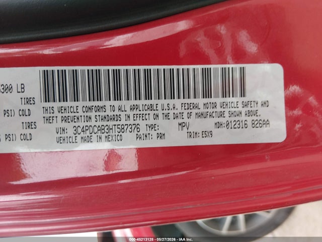 2017 Dodge Journey Se მანქანა იყიდება აუქციონზე, vin: 3C4PDCAB3HT587376, აუქციონის ნომერი: 45213128