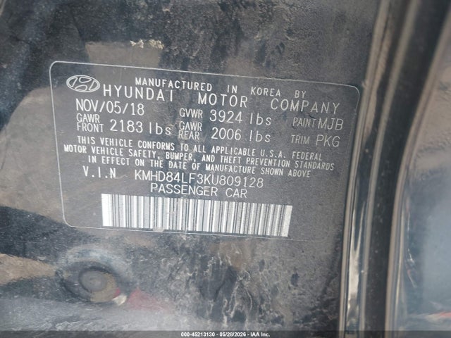 Продажа на аукционе авто 2019 Hyundai Elantra Limited, vin: KMHD84LF3KU809128, номер лота: 45213130