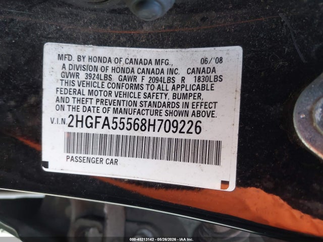 Aukcja sprzedaży 2008 Honda Civic Si/si Mugen, vin: 2HGFA55568H709226, numer aukcji: 45213142