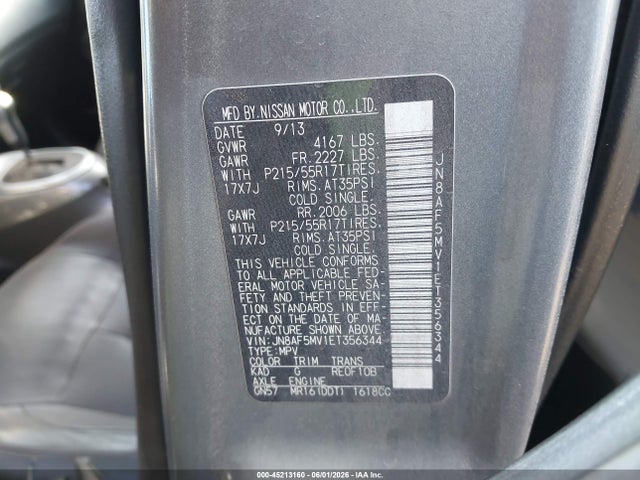 Продажа на аукционе авто 2014 Nissan Juke Sl, vin: JN8AF5MV1ET356344, номер лота: 45213160