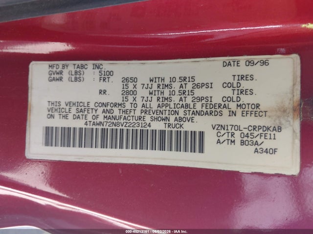 Auction sale of the 1997 Toyota Tacoma Base V6, vin: 4TAWN72N8VZ223124, lot number: 45213161