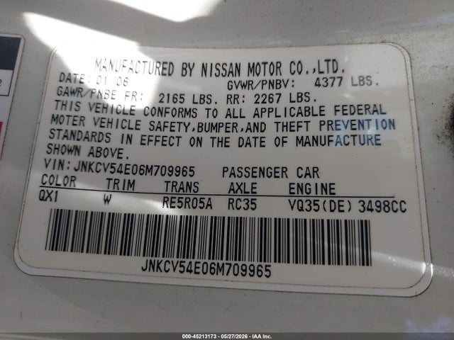 Aukcja sprzedaży 2006 Infiniti G35, vin: JNKCV54E06M709965, numer aukcji: 45213173