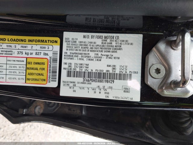 Ford FUSION SE 2019 3FA6P0HDXKR198429 Image 9