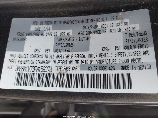 3MZBM1V73FM159378 Mazda Mazda3 I Touring