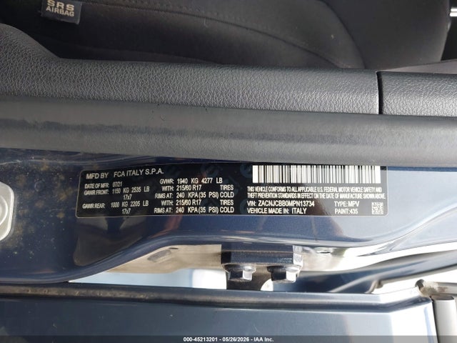 Продажа на аукционе авто 2021 Jeep Renegade Latitude Fwd, vin: ZACNJCBB0MPN13734, номер лота: 45213201