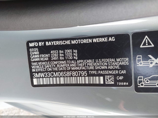 45213202 :رقم المزاد ، 3MW33CM06S8F80795 vin ، 2025 Bmw 230i Xdrive مزاد بيع