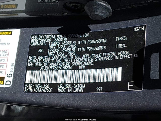 Auction sale of the 2014 Lexus Gx 460, vin: JTJBM7FX6E5078204, lot number: 45213218