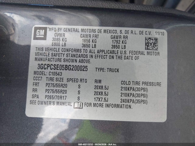 Aukcja sprzedaży 2011 Chevrolet Silverado 1500 Lt, vin: 3GCPCSE05BG200025, numer aukcji: 45213232