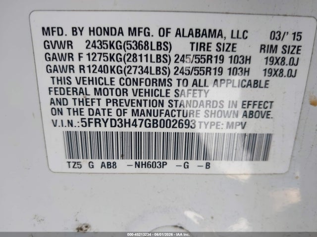Aukcja sprzedaży 2016 Acura Mdx Technology   Acurawatch Plus Packages/technology Package, vin: 5FRYD3H47GB002693, numer aukcji: 45213234