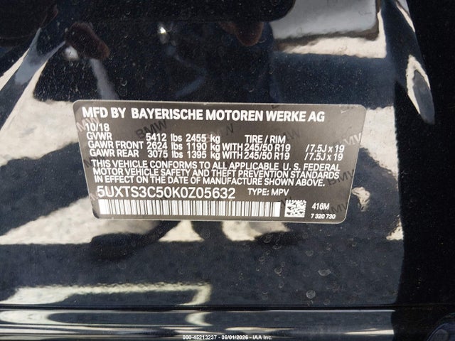 Продаж на аукціоні авто 2019 Bmw X3 M40i, vin: 5UXTS3C50K0Z05632, номер лоту: 45213237