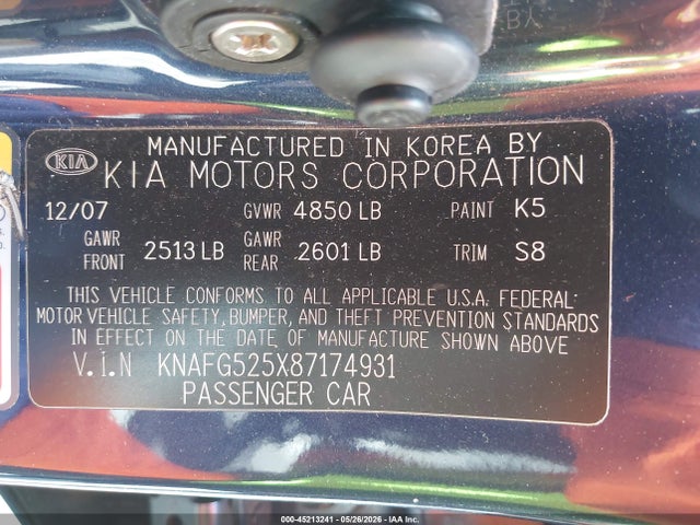 Продажа на аукционе авто 2008 Kia Rondo Lx, vin: KNAFG525X87174931, номер лота: 45213241