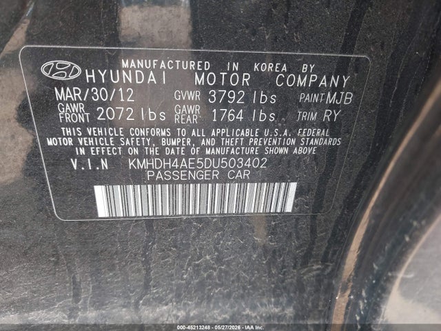 Aukcja sprzedaży 2013 Hyundai Elantra Limited, vin: KMHDH4AE5DU503402, numer aukcji: 45213248