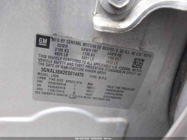 2014 Chevrolet Captiva Sport Lt მანქანა იყიდება აუქციონზე, vin: 3GNAL3EK2ES614479, აუქციონის ნომერი: 45213254