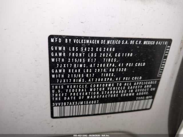 Продаж на аукціоні авто 2018 Volkswagen Tiguan 2.0t Se/2.0t Sel, vin: 3VV2B7AX3JM154807, номер лоту: 45213262