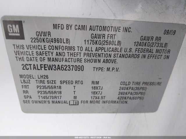 Aukcja sprzedaży 2010 Gmc Terrain Slt-1, vin: 2CTALFEW3A6237090, numer aukcji: 45213273
