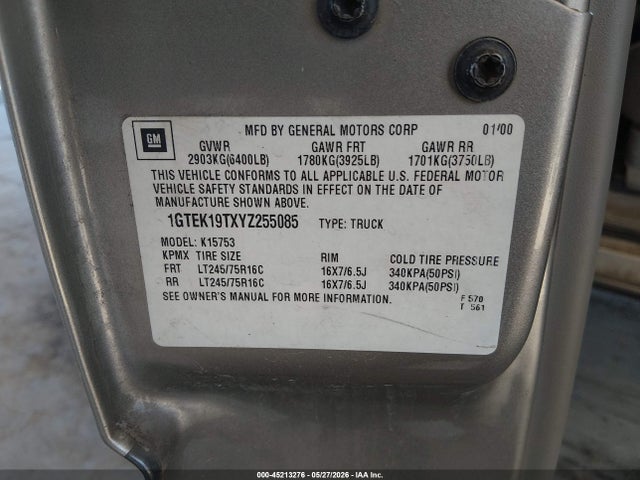 45213276 :رقم المزاد ، 1GTEK19TXYZ255085 vin ، 2000 Gmc Sierra 1500 Sle مزاد بيع