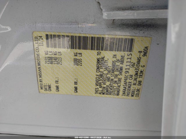 Nissan Maxima 3.5 S 2014 1N4AA5AP4EC911115 Image 9