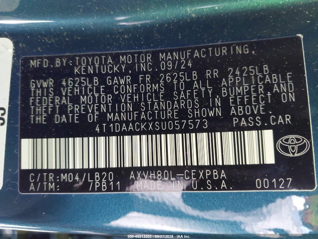 2025 Toyota Camry Xse მანქანა იყიდება აუქციონზე, vin: 4T1DAACKXSU057573, აუქციონის ნომერი: 45213302