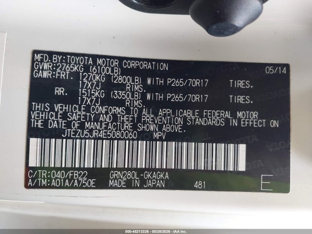 Toyota 4runner Limited/sr5/sr5 Premium 2014 JTEZU5JR4E5080060 Image 9