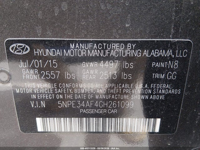 Продажа на аукционе авто 2016 Hyundai Sonata Sport, vin: 5NPE34AF4GH261099, номер лота: 45213329
