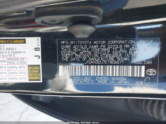 Toyota Prius Four 2014 JTDKN3DU7E1806671 Image 9