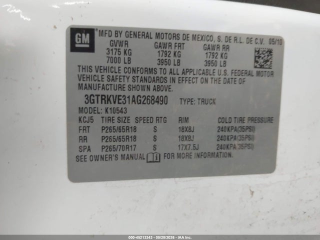 Продажа на аукционе авто 2010 Gmc Sierra 1500 Sle, vin: 3GTRKVE31AG268490, номер лота: 45213343