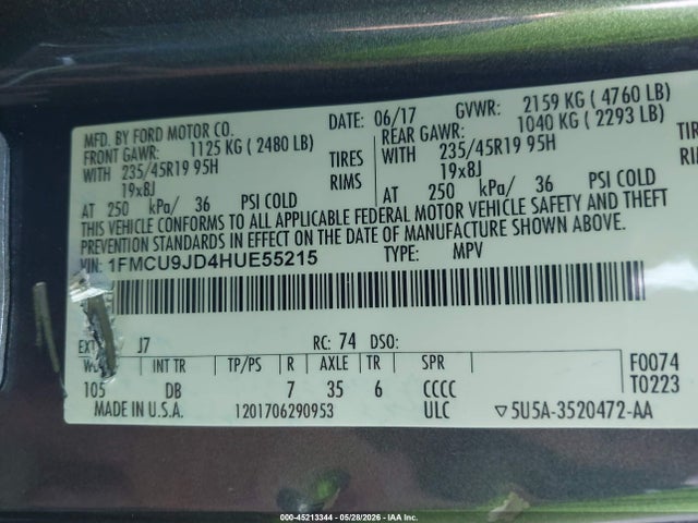 1FMCU9JD4HUE55215 Ford Escape Titanium