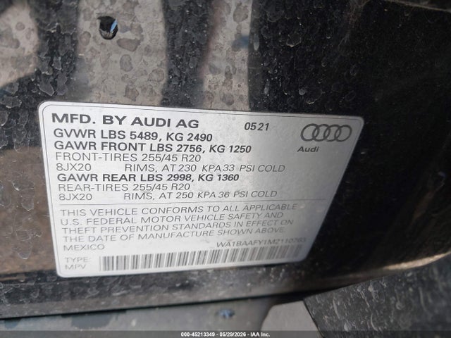 Продажа на аукционе авто 2021 Audi Q5 Premium Plus 45 Tfsi Quattro S Tronic, vin: WA1BAAFY1M2110763, номер лота: 45213349