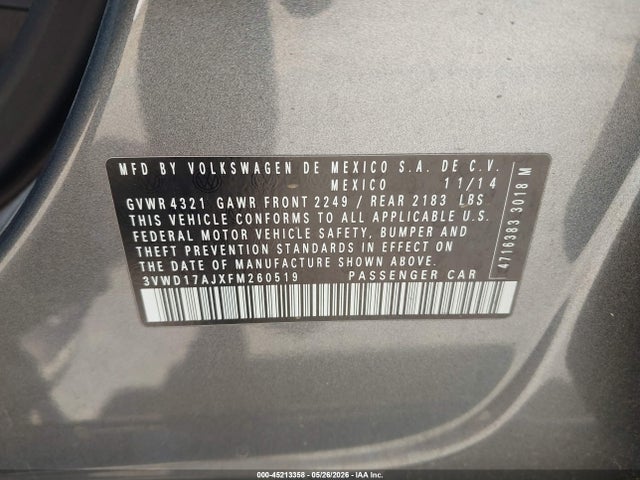 3VWD17AJXFM260519 Volkswagen Jetta 1.8t Se