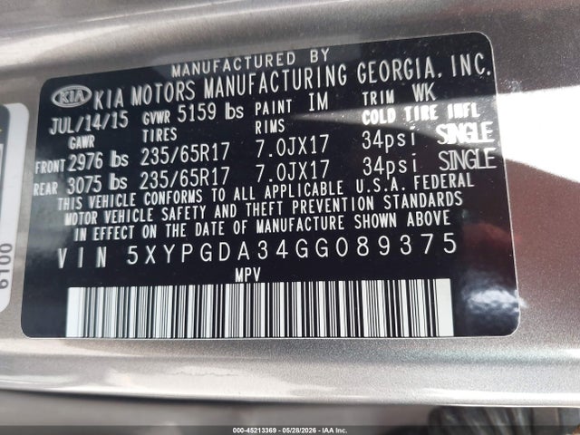 KIA Sorento 2.4l Lx 2016 5XYPGDA34GG089375 Image 9