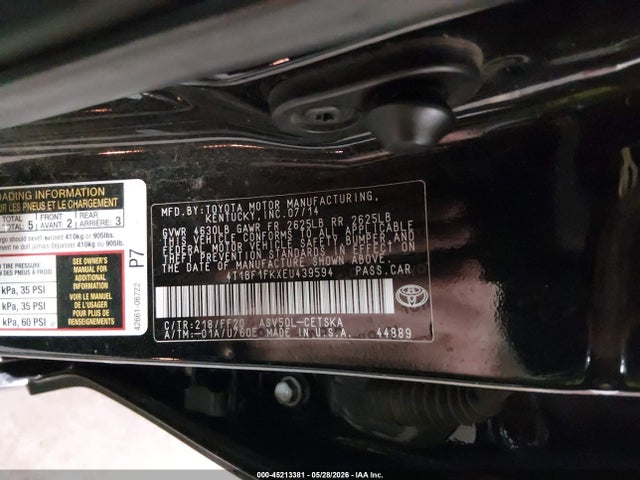 45213381 :رقم المزاد ، 4T1BF1FKXEU439594 vin ، 2014 Toyota Camry Se مزاد بيع