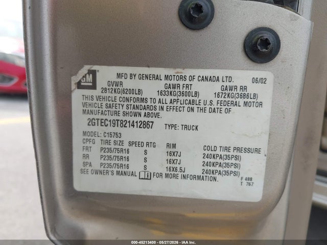 45213400 :رقم المزاد ، 2GTEC19T821412867 vin ، 2002 Gmc Sierra 1500 Sle مزاد بيع