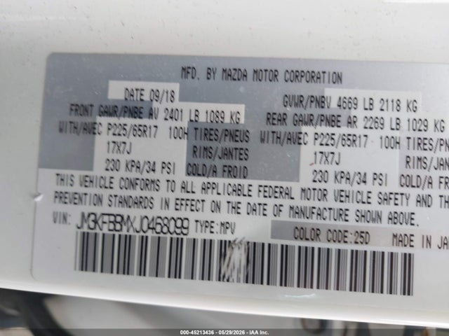 Aukcja sprzedaży 2018 Mazda Cx-5 Sport, vin: JM3KFBBMXJ0468099, numer aukcji: 45213436