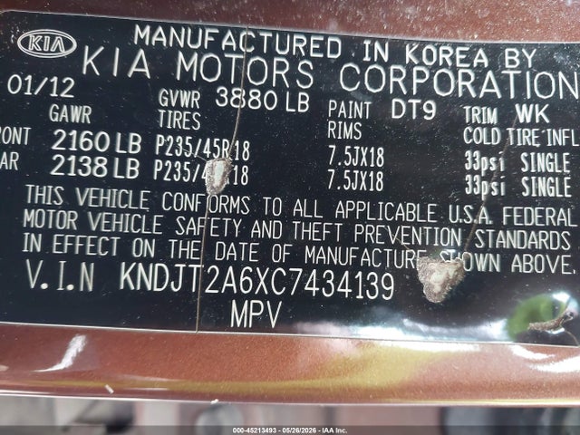 Продаж на аукціоні авто 2012 Kia Soul !, vin: KNDJT2A6XC7434139, номер лоту: 45213493