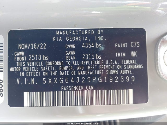 Продаж на аукціоні авто 2023 Kia K5 Gt-line, vin: 5XXG64J29PG192399, номер лоту: 45213500