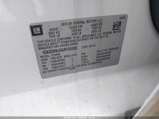 Продаж на аукціоні авто 2016 Gmc Yukon Xl Denali, vin: 1GKS2HKJ0GR190089, номер лоту: 45213502