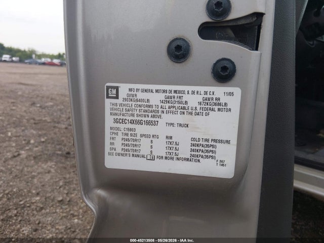 Auction sale of the 2006 Chevrolet Silverado 1500 Work Truck, vin: 3GCEC14X66G166537, lot number: 45213508
